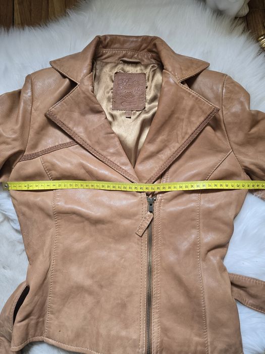 Kurtka ramoneska S Stradivarius camel skóra 100%