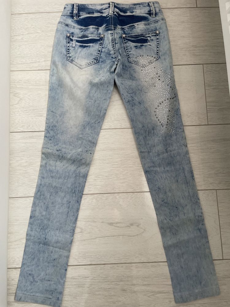 Spodnie jeansy jeansowe rurki cyrkonie denim dżins 25 XS 34