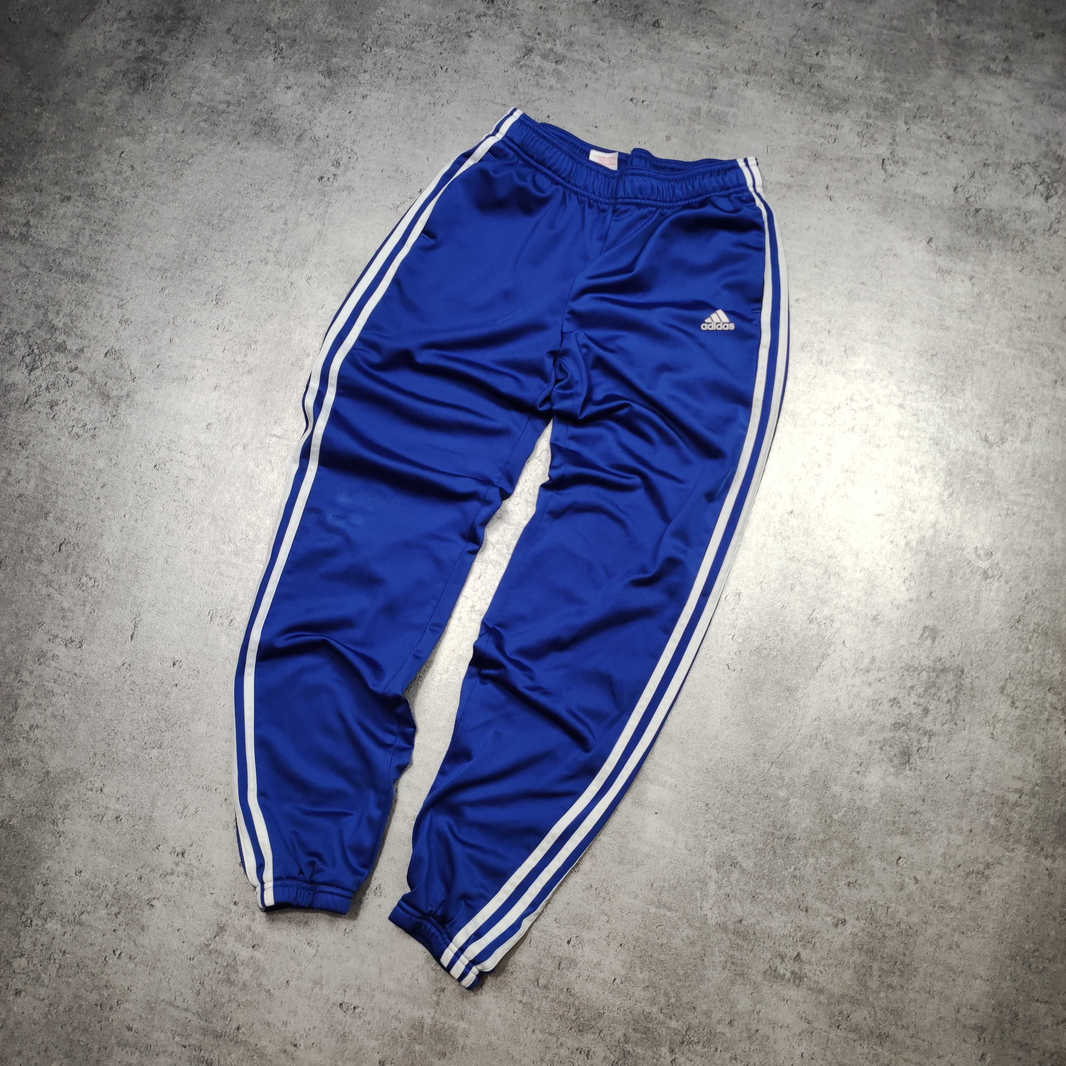 MĘSKIE Dresy Sportowe Adidas 3 Paski Niebieskie Śliskie Małe LogoClima
