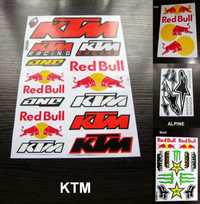 Naklejki Red Bull Monster Energy Rockstar Fox Alpinestars / arkusz KTM