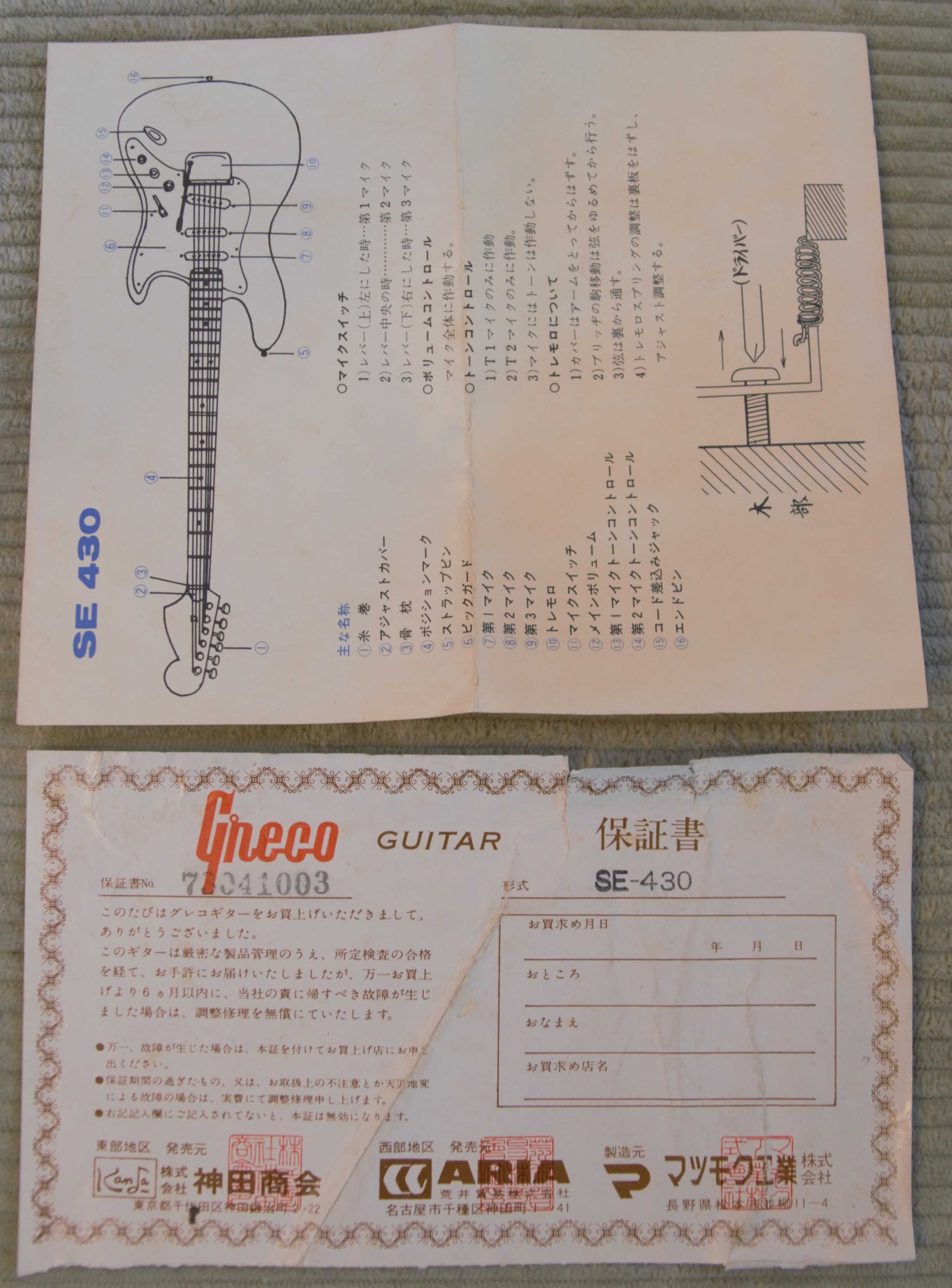Stratocaster GRECO SE430 (nie Fender) 1973 made in japan