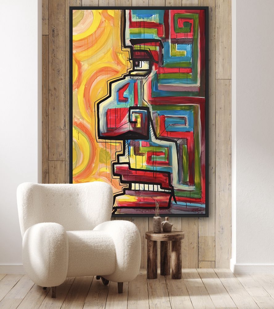 Obraz  „Totem”  akryl płótno 180x120 cm . Duży i kolorowy .