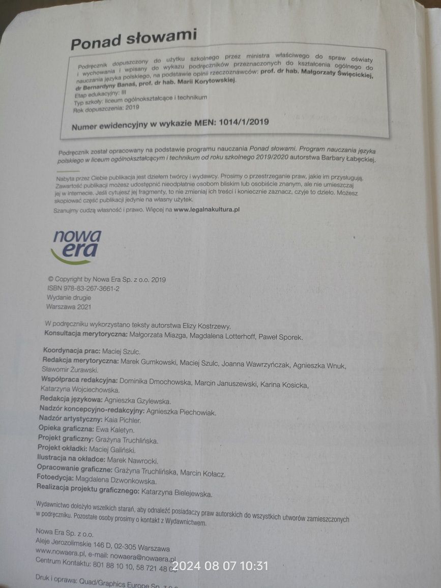 Ponad słowami język polski kl. 1 podręcznik do liceum i technikum