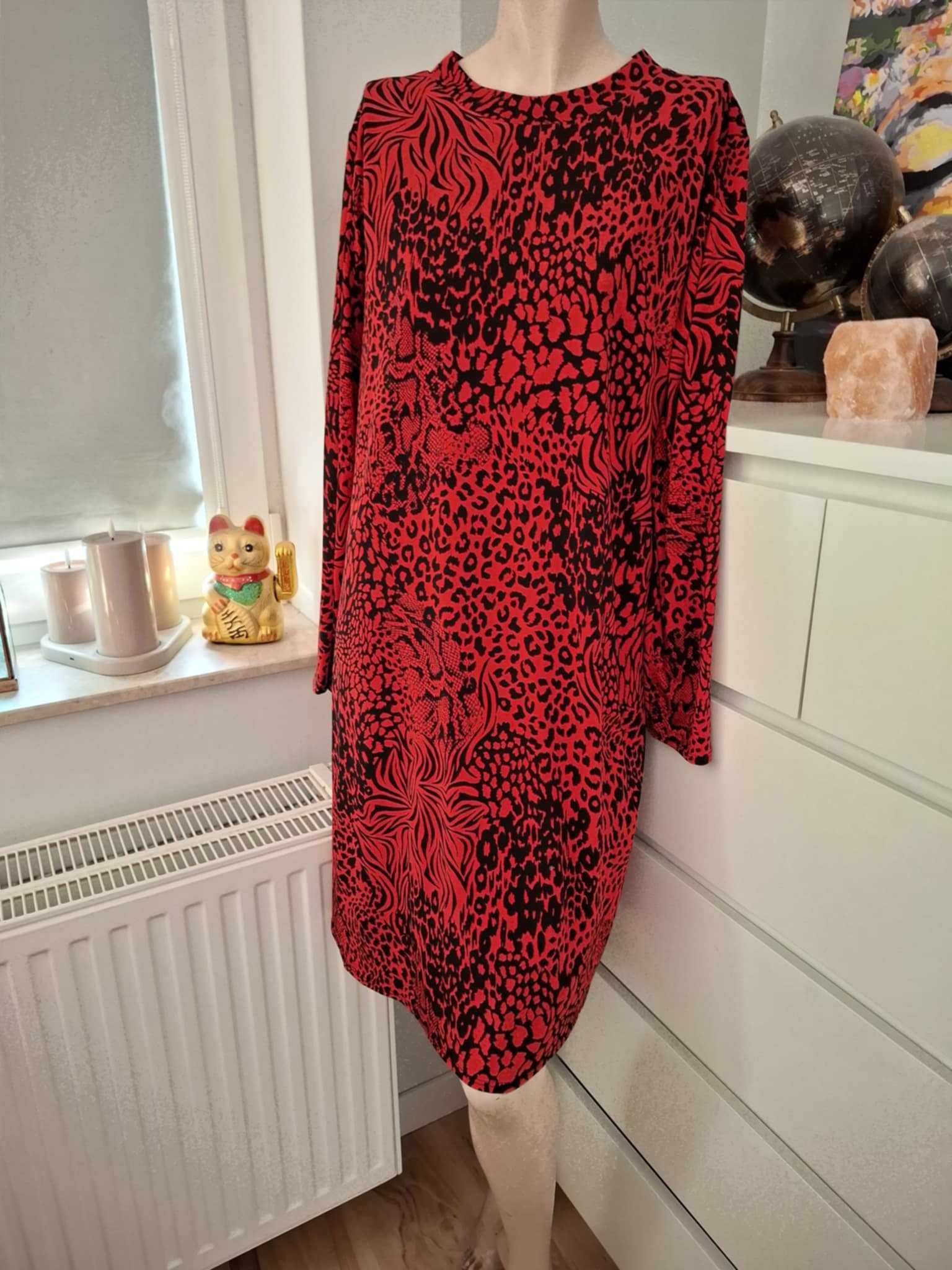 XXXL 46 Wallis elegancka czarna czerwona sukienka koktajlowa panterka