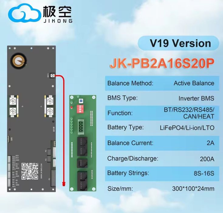 Інверторна бмс 200А, BMS JK PB2A16S бо20P V19