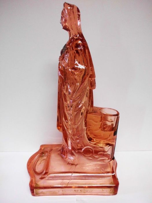 A Nossa Senhora - antigo castiçal figurativo francés em vidro prensad