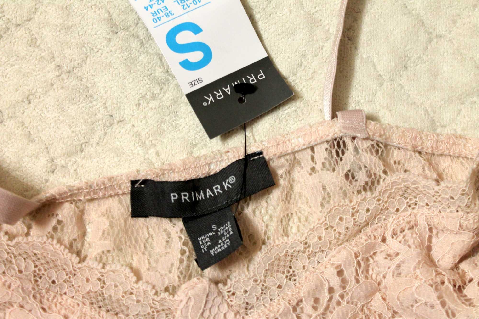 Primark Brzoskwiniowe Body Na Ramiączkach Koronkowe Ażurowe XS/M