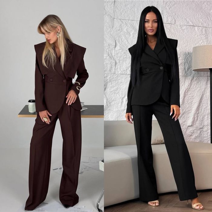 Женский костюм пиджак+брюки палаццо чорный,шоколад Жіночий костюм