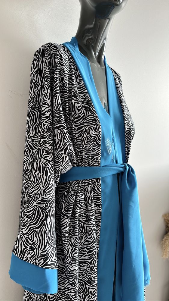 Długie kimono szlafrok zebra jak by Mystique