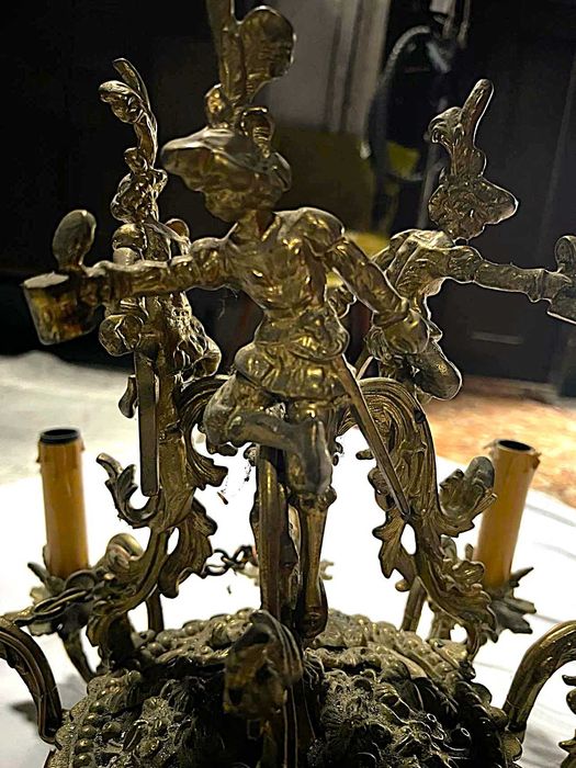 Wyprzedaż! żyrandol mosiądz, 9 żarówek + kinkiet +lustro +zegar antyk