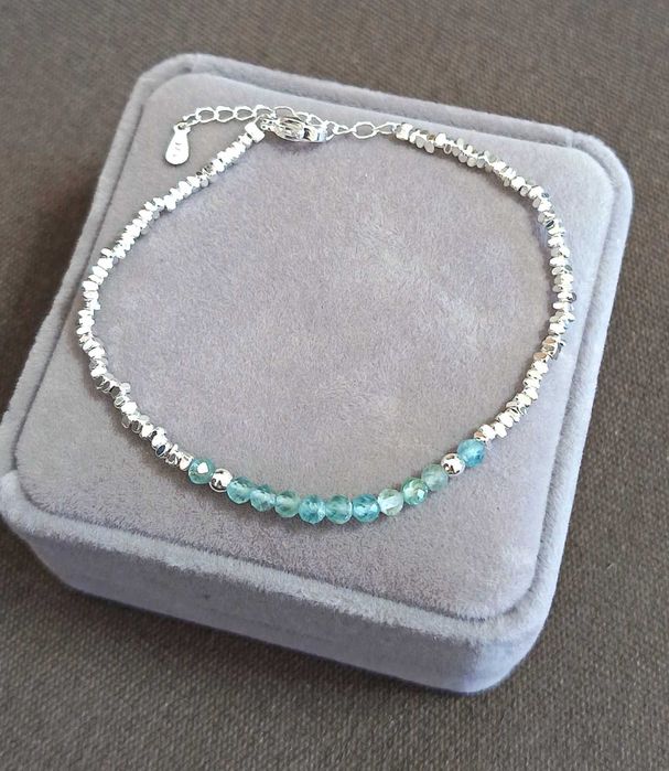 Pulseira quebrada em prata de lei S925 com água-marinha natural