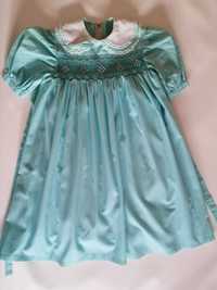 Vestido Cerimónia Azul bebé axadrezado com favos de mel