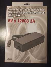 Alimentador dual eletrónico para discos HDD e USB