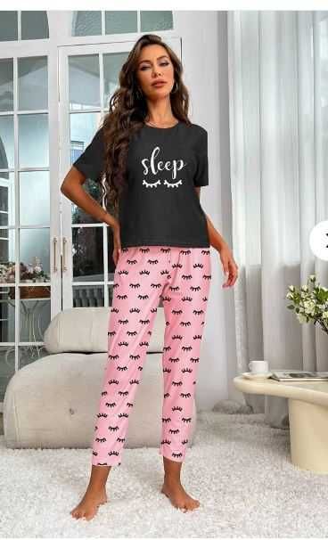 Piękna damska pizama z nadrukiem rzęs R S