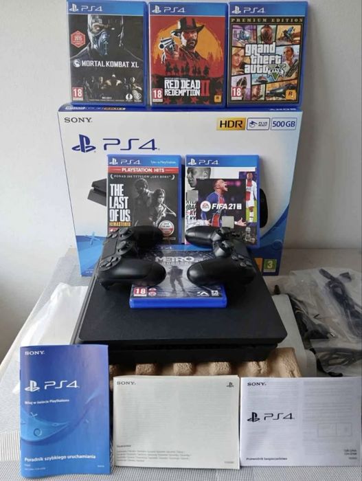 Konsola PS4 Playstation 4 500GB zestaw 7 gier i dwa kontrolery