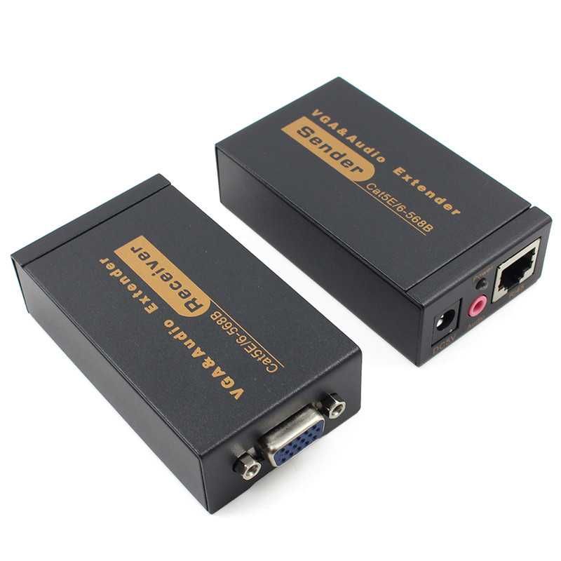 Extensor VGA + Áudio via cabo Rede RJ45 CAT5e/6 1080P até 100M/300M