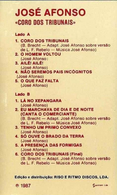 José Afonso	- - - - -		Coro dos Tribunais	- - - - -	K7