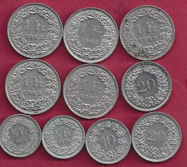 LOTE  de 18  Moedas  da  Suissa  Diversos Valores e datas