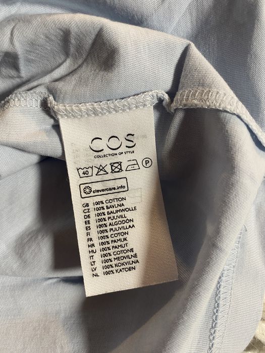 Mięciutki, błękitny, oversizowy tshirt COS, rozmiar M, 100% bawełna