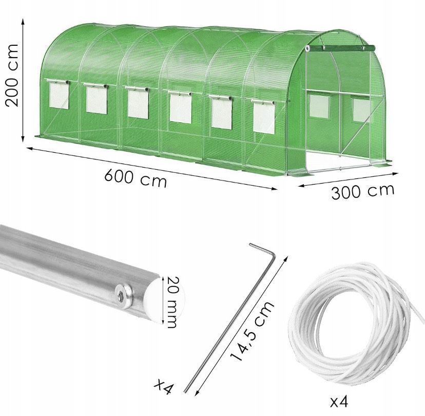 Tunel foliowy ogrodowy szklarnia 600x300 6x3 m