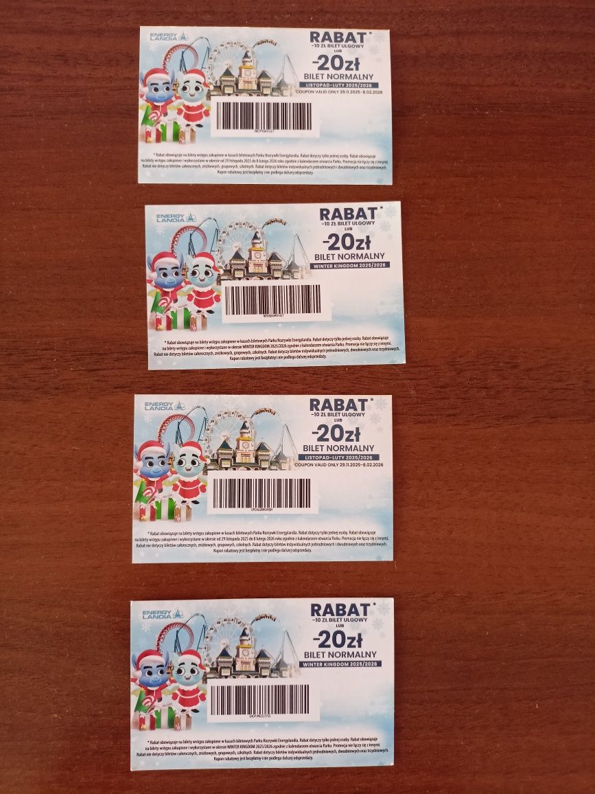 Energylandia kupony rabatowe 4sztuki