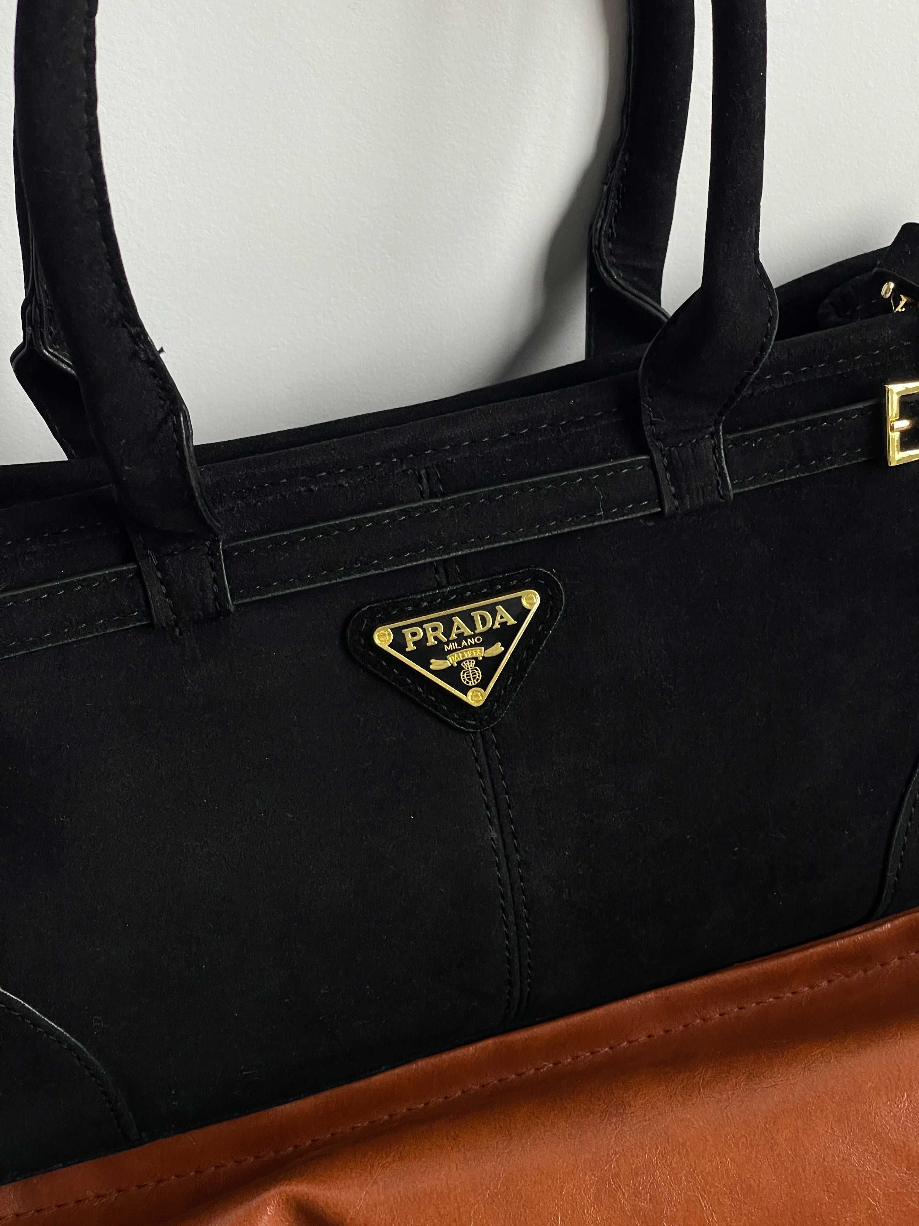 Женская сумка Prada Medium Suede Tote Bag через плечо замша Прада
