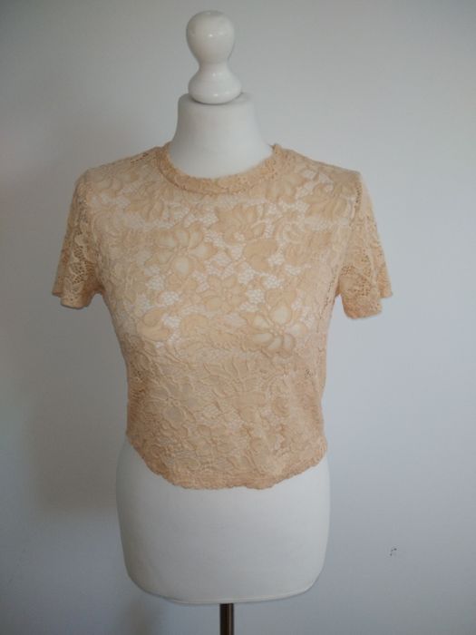 Koronkowy morelowy crop top Zara Trafaluc 36 S