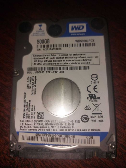 Жесткий диск WD Blue 500GB 5400rpm 16MB WD5000LPCX 2.5" SATAIII
