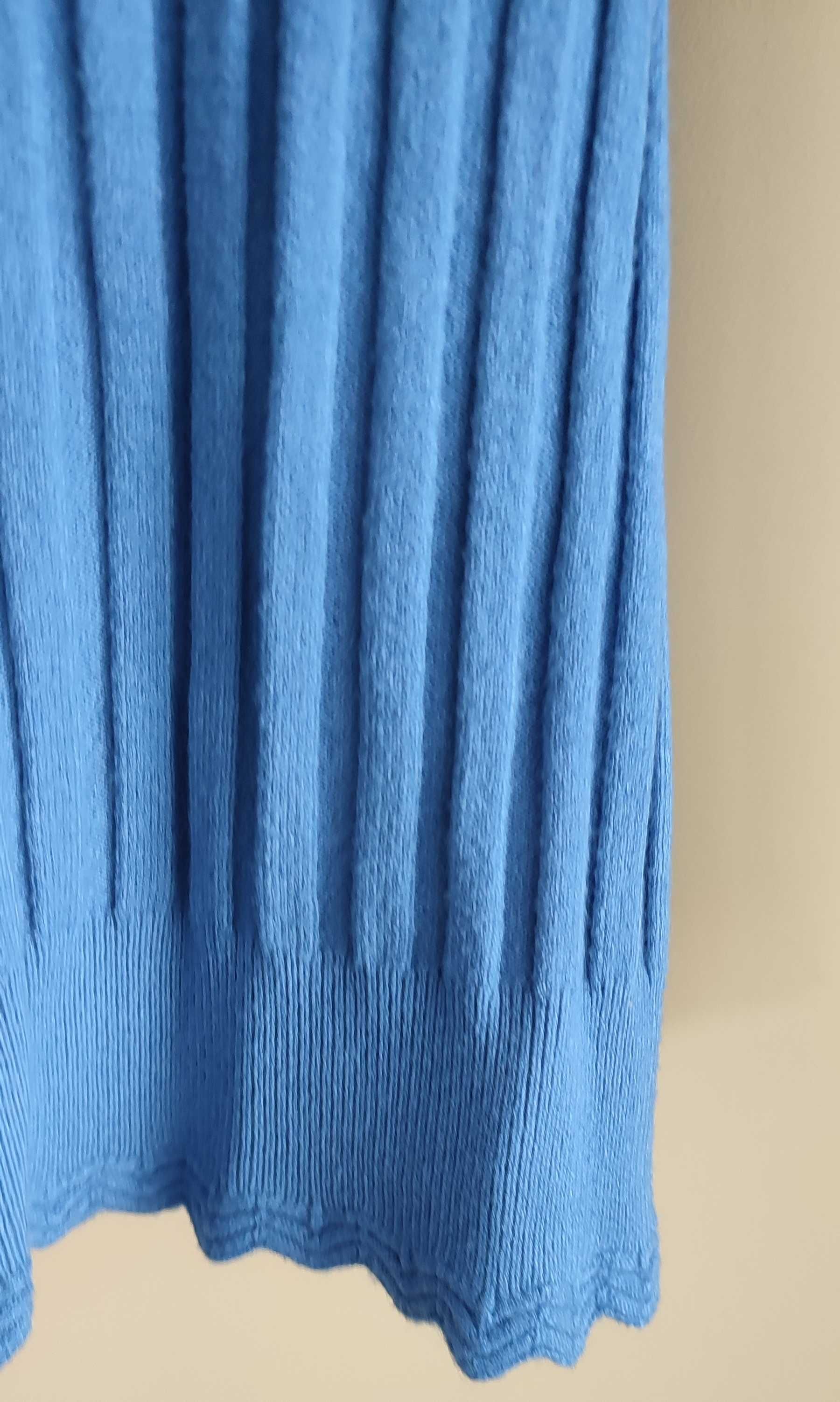 Sweter damski niebieski Kinga XL prążkowany wełna wiskoza kaszmir