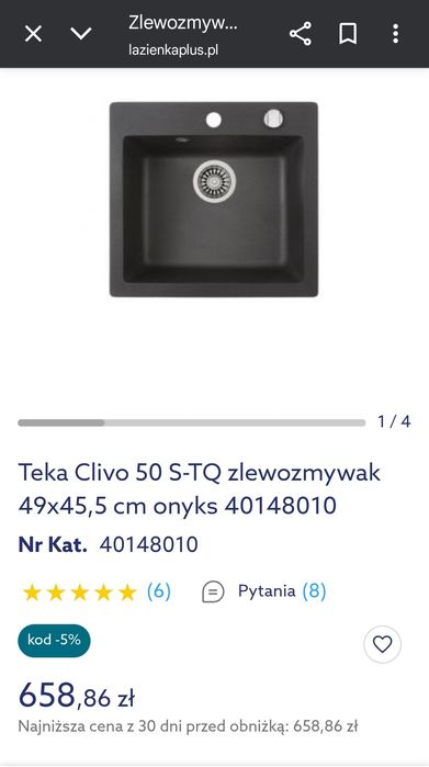 Zlewozmywak DEANTE Teka Clivo onyks 401 GRAFITOWY