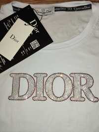 Nowy t-shirt damski Dior L cyrkonie