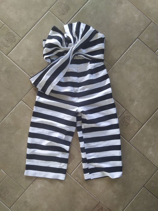 Designerski kombinezon Asos 44 xxl lato prążki wide leg palazzo paski