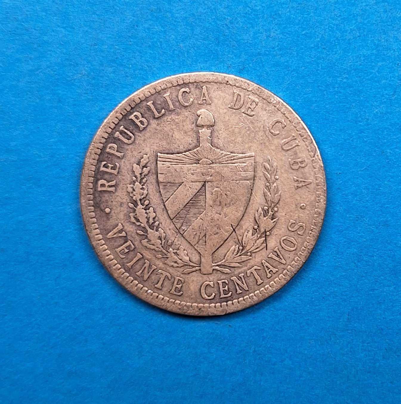 Kuba 20 centavo rok 1915, dobry stan, srebro 0,900