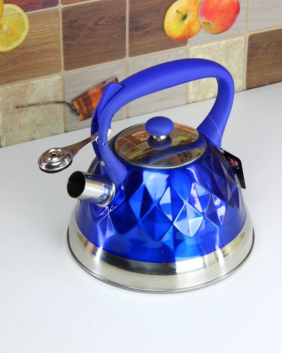 Czajnik 3L na gaz z Gwizdkiem – niebieski, Stal Nierdzewna, Indukcja