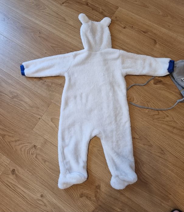 Kombinezon pajac dla chłopca czapka 62 68 H&M szara