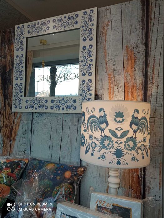 zestaw lampa + lustro w ramie malowanej