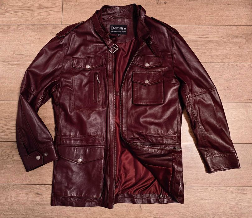 Demure р S / m 46 шкіряна бордова куртка чоловіча на подарунок мужчині