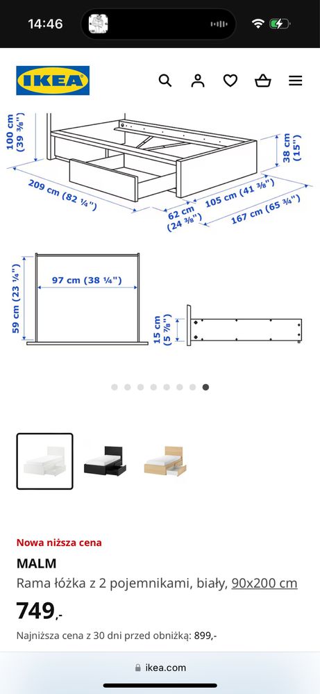 Ikea Malm lozko 90/200cm