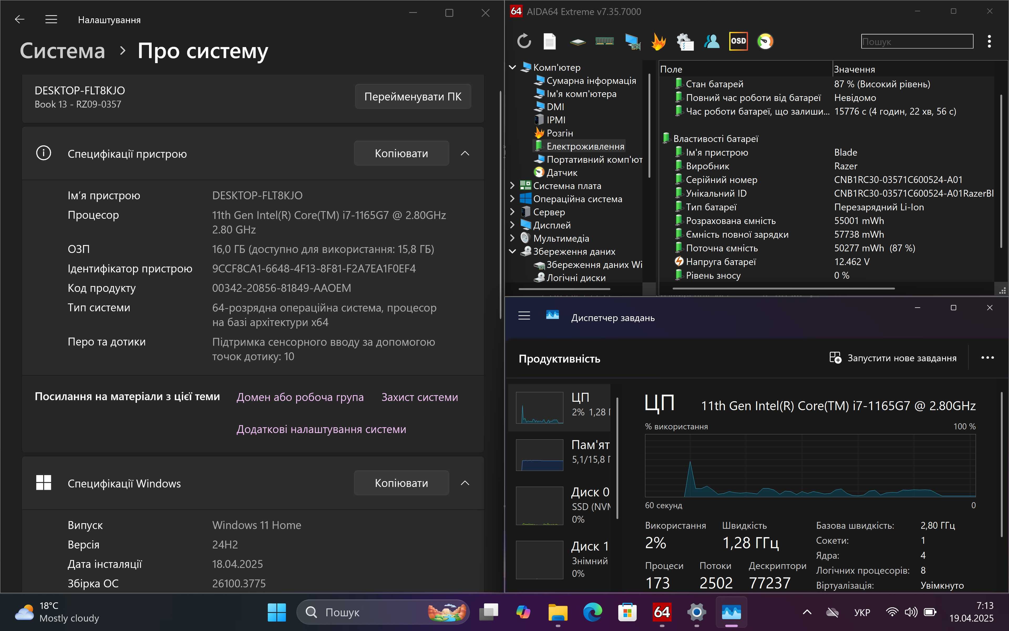 Razer Book 13, i7-1165G7, 16/512Gb, Touch.