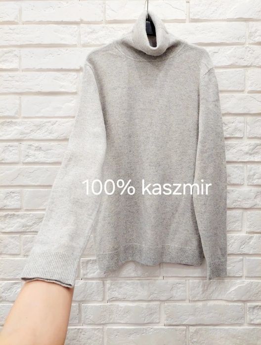 Sweter golf 100% kaszmir szary vintage