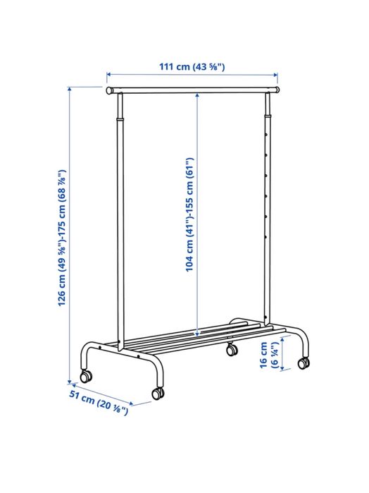 Wieszak na ubrania metalowy, na kółkach, biały, ikea Rigga