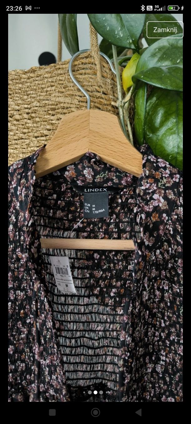 M/L/xl czarna w kwiaty luźna rozkloszowana bluzeczka koszula wiązana b