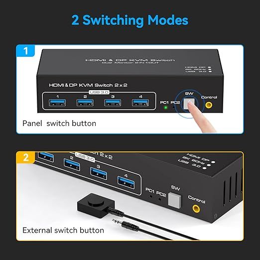 VPFET 4K120Hz HDMI i DisplayPort KVM Switch dla 2 PC z 2 monitorami