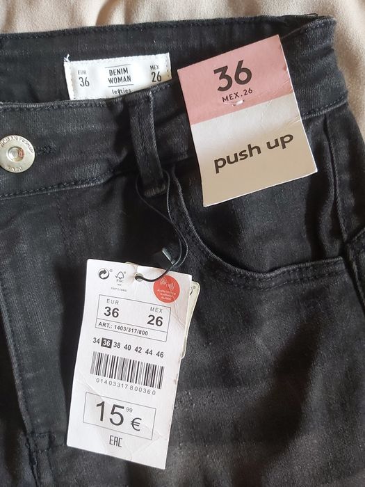 Calças de ganga skinny push up, novas, Lefties, 36