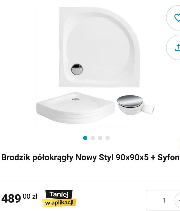 Brodzik półokrągły biały nowy 90x90x5