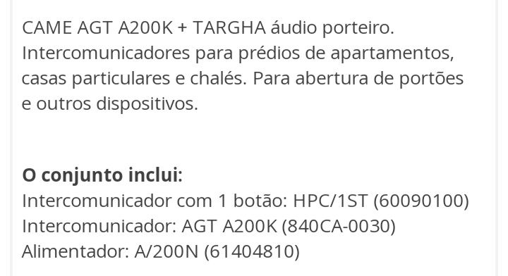 CAME AGT A200K + TARGHA (audio) Intercomunicador