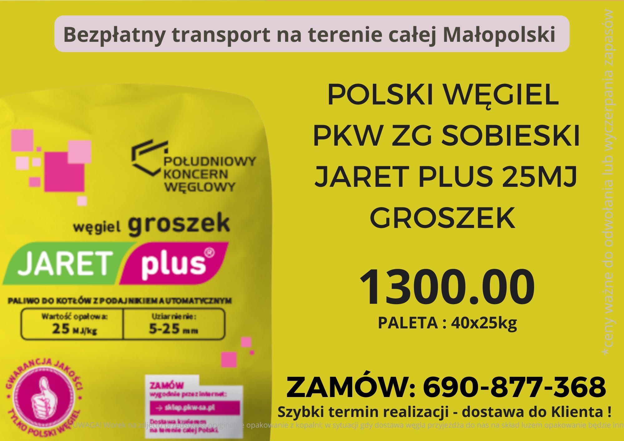 POLSKI WĘGIEL: Groszek 25MJ JARET PLUS  - Bezpłatna dostawa OLKUSZ !