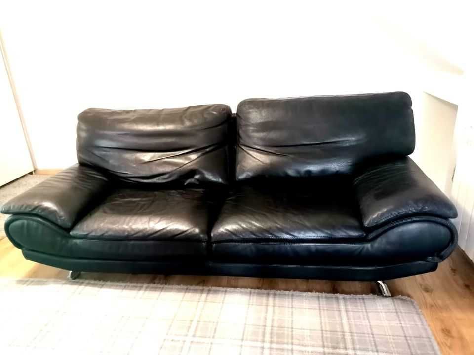 Sofa skórzana czarna, skóra naturalna, kanapa, komplet wypoczynkowy