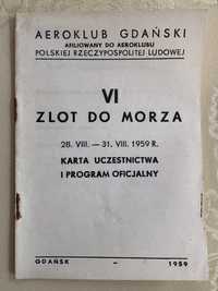 Aeroklub Gdański VI Zlot do Morza 1959 Karta uczestnictwa i program