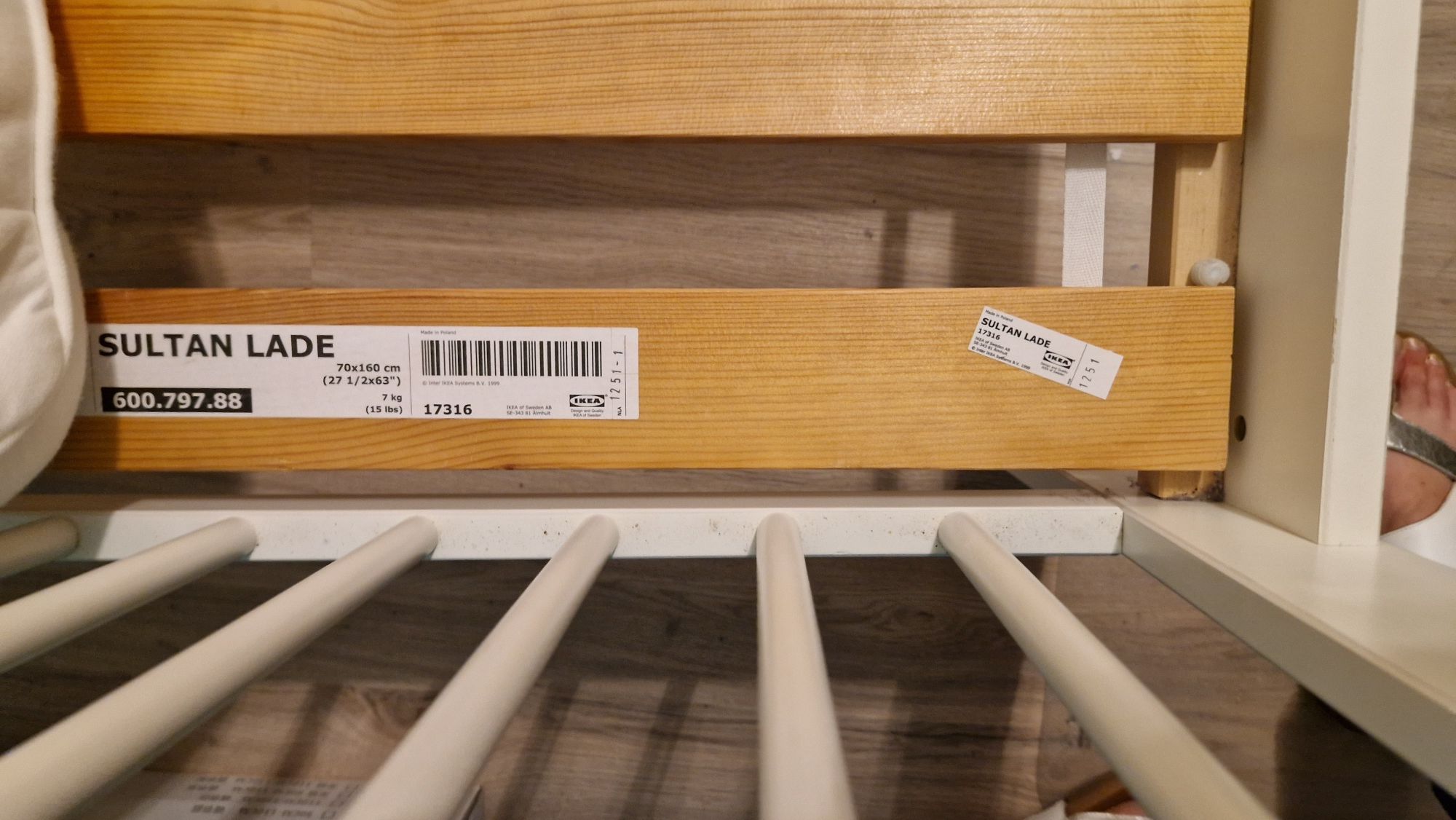 Zestaw IKEA: Łóżko Gulliver, materac, listwy, podkłady, prześcieradła